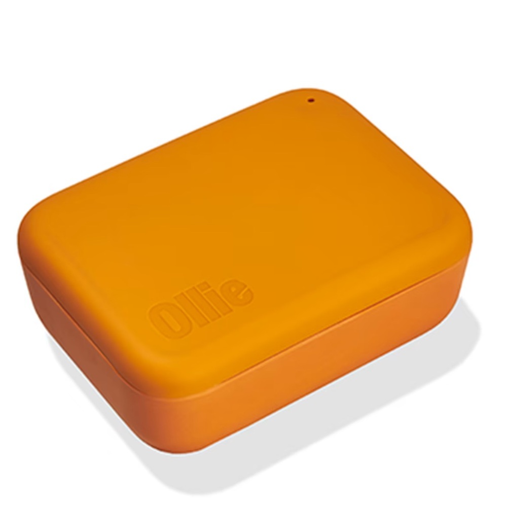 2 Ollie Orange Dog Food Storage Container with 2 green scoops